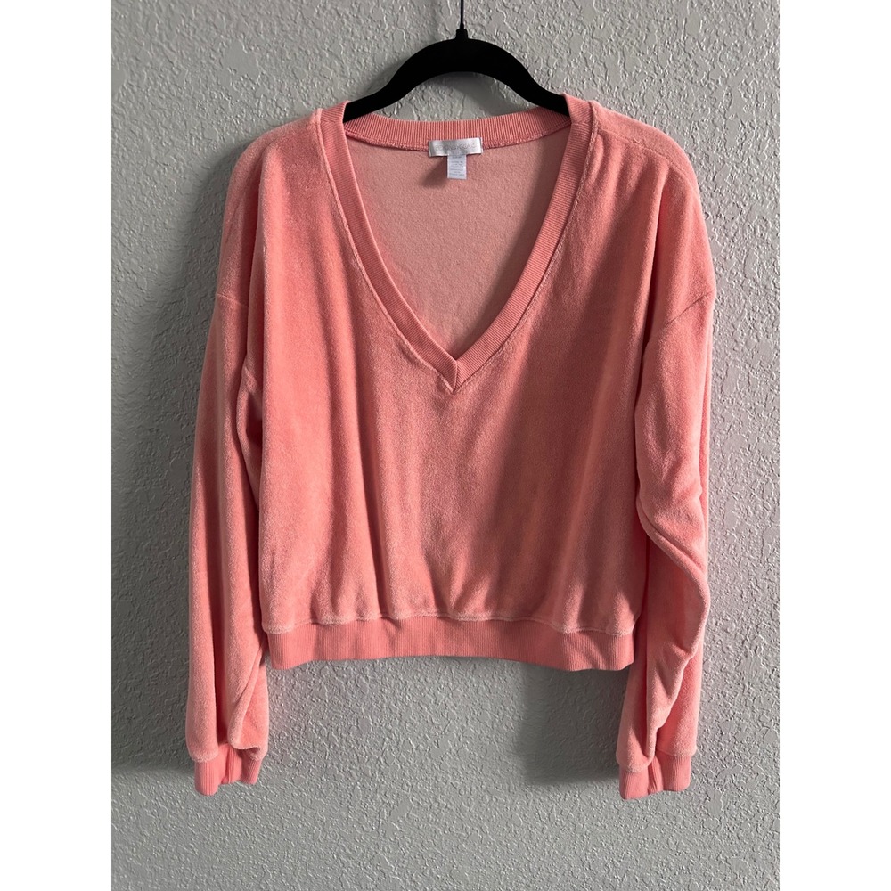 Beyond Yoga Tropez Terry Cloth Pullover Sweatshirt Coral Pink TT7909 Women Small